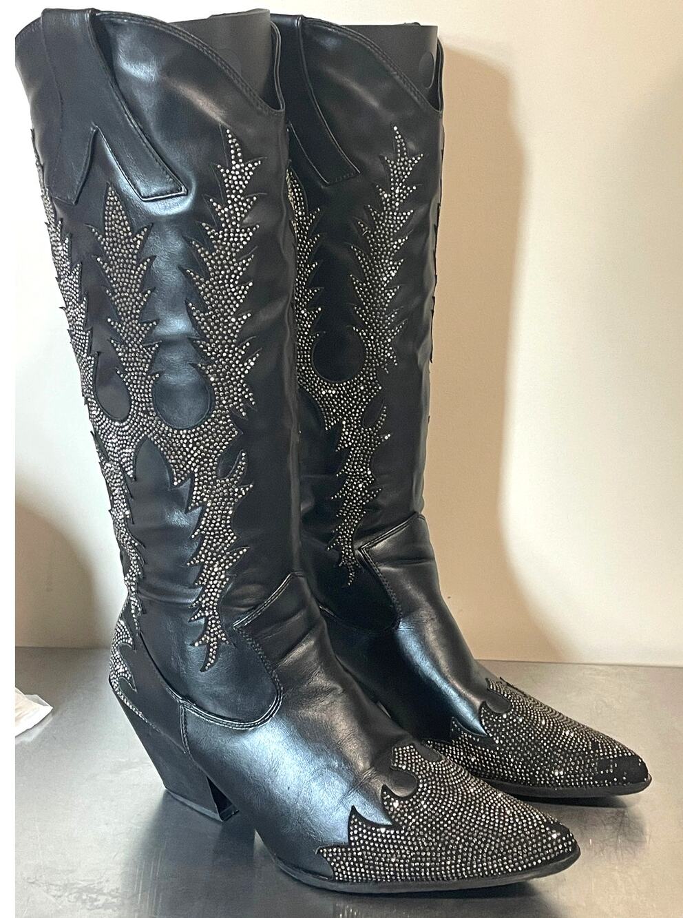 Fashion Nova Show Stopper Embellished Cowboy Boots Women's Size 10